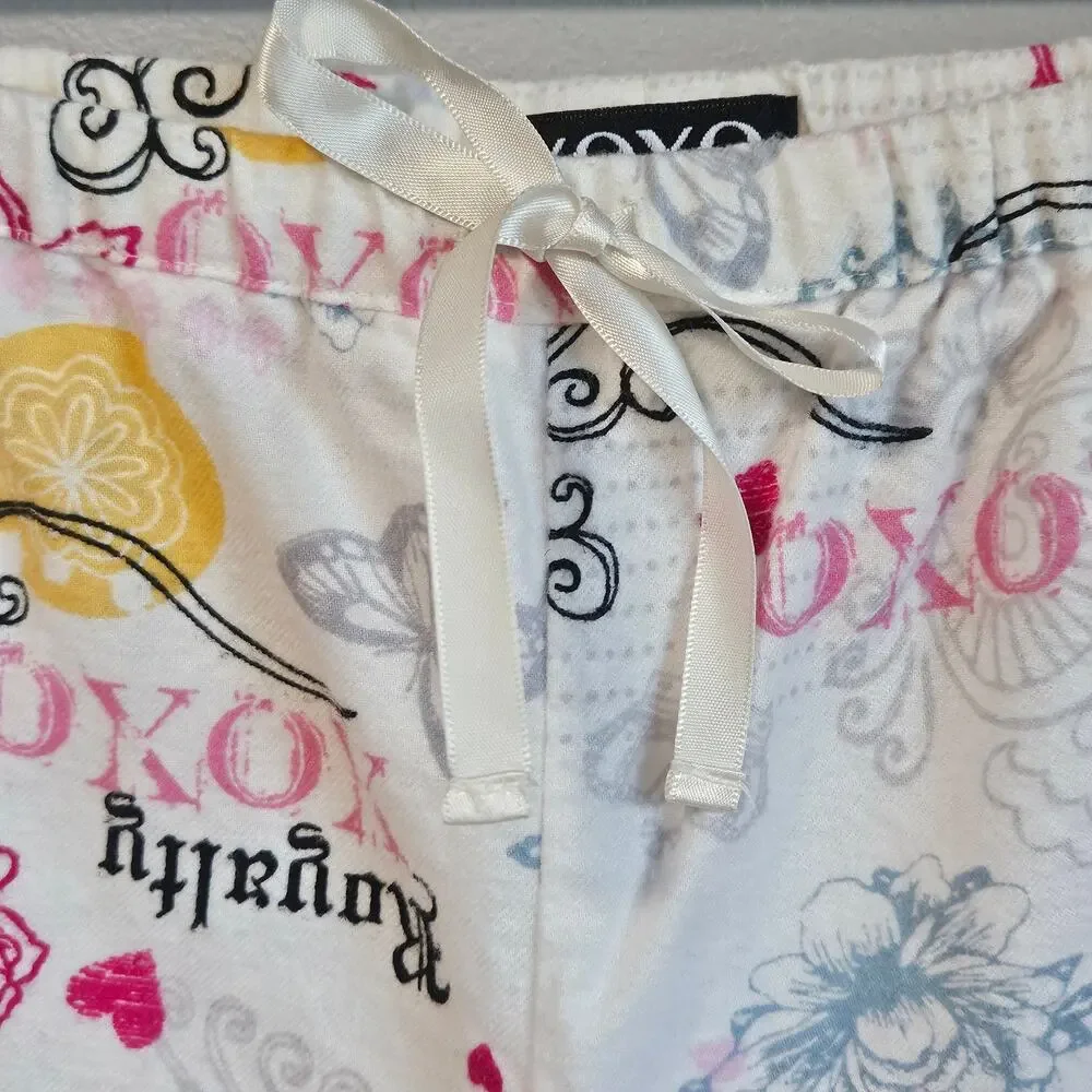 XOXO Womens Flannel Pajama Pants Size‎ M Y2K Lounge 100% Cotton Lace Trim Soft